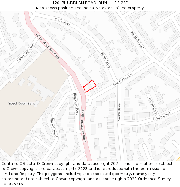 120, RHUDDLAN ROAD, RHYL, LL18 2RD: Location map and indicative extent of plot