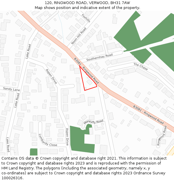 120, RINGWOOD ROAD, VERWOOD, BH31 7AW: Location map and indicative extent of plot