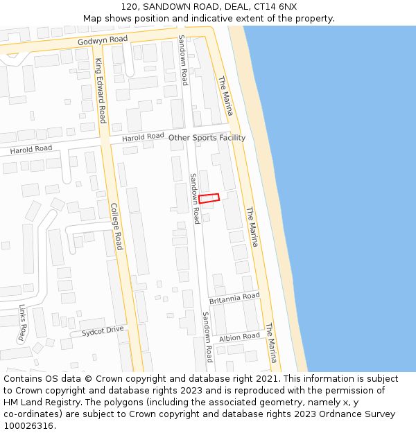 120, SANDOWN ROAD, DEAL, CT14 6NX: Location map and indicative extent of plot