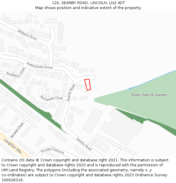 120, SEARBY ROAD, LINCOLN, LN2 4DT: Location map and indicative extent of plot