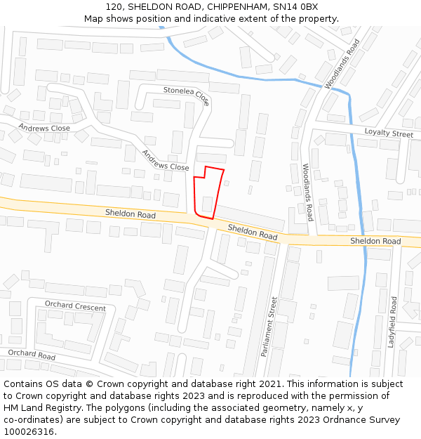 120, SHELDON ROAD, CHIPPENHAM, SN14 0BX: Location map and indicative extent of plot