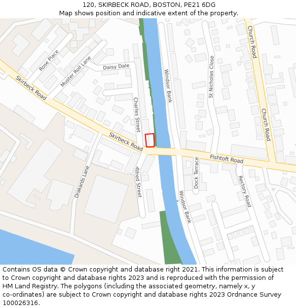 120, SKIRBECK ROAD, BOSTON, PE21 6DG: Location map and indicative extent of plot