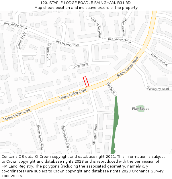 120, STAPLE LODGE ROAD, BIRMINGHAM, B31 3DL: Location map and indicative extent of plot