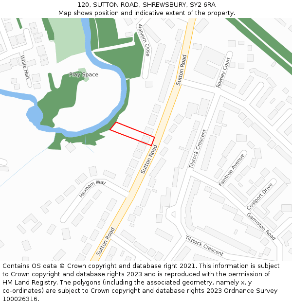 120, SUTTON ROAD, SHREWSBURY, SY2 6RA: Location map and indicative extent of plot