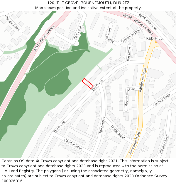 120, THE GROVE, BOURNEMOUTH, BH9 2TZ: Location map and indicative extent of plot