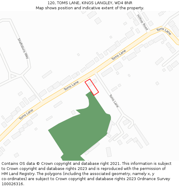 120, TOMS LANE, KINGS LANGLEY, WD4 8NR: Location map and indicative extent of plot