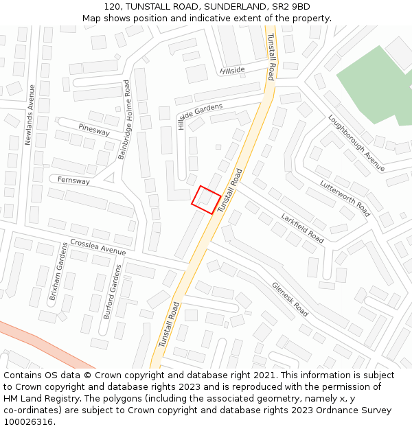 120, TUNSTALL ROAD, SUNDERLAND, SR2 9BD: Location map and indicative extent of plot