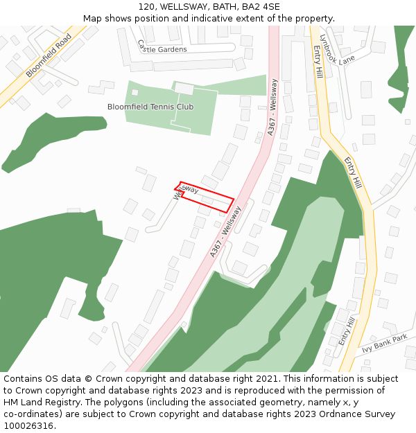 120, WELLSWAY, BATH, BA2 4SE: Location map and indicative extent of plot