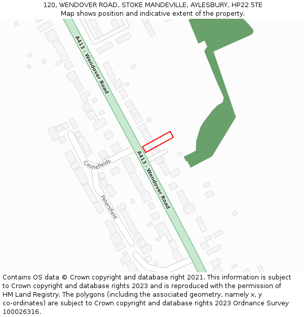 120, WENDOVER ROAD, STOKE MANDEVILLE, AYLESBURY, HP22 5TE: Location map and indicative extent of plot
