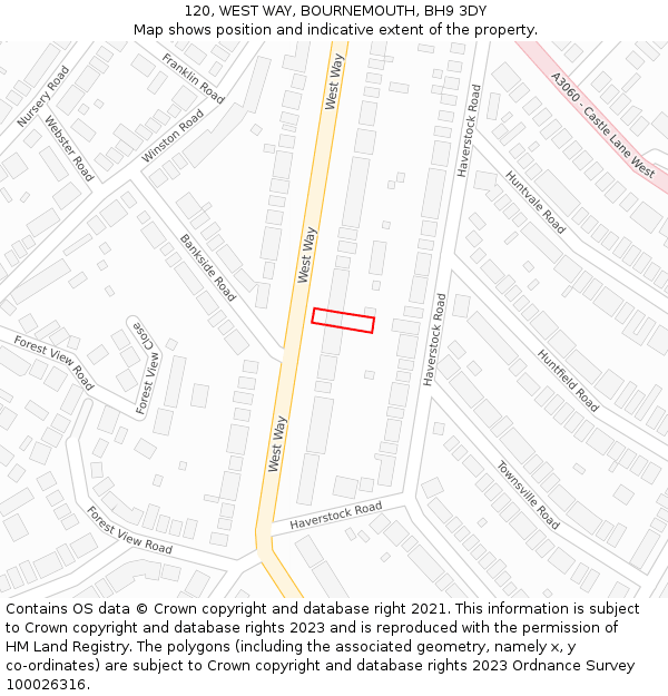 120, WEST WAY, BOURNEMOUTH, BH9 3DY: Location map and indicative extent of plot