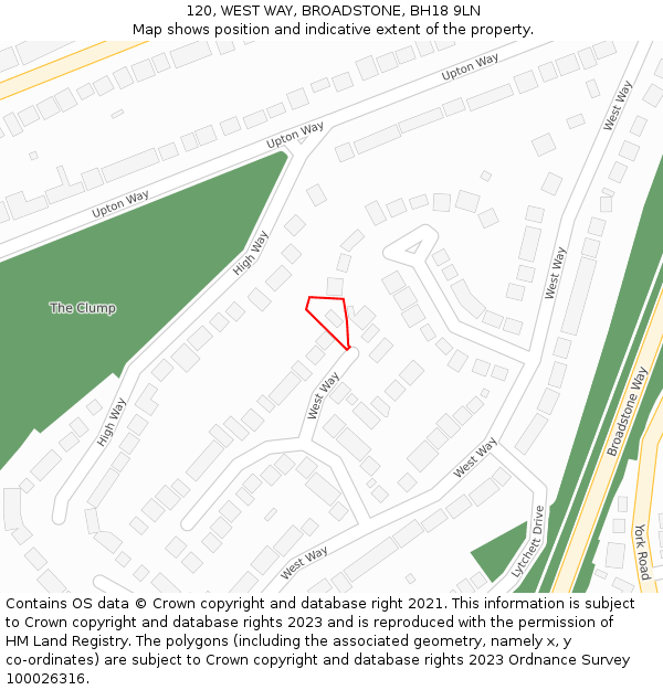 120, WEST WAY, BROADSTONE, BH18 9LN: Location map and indicative extent of plot