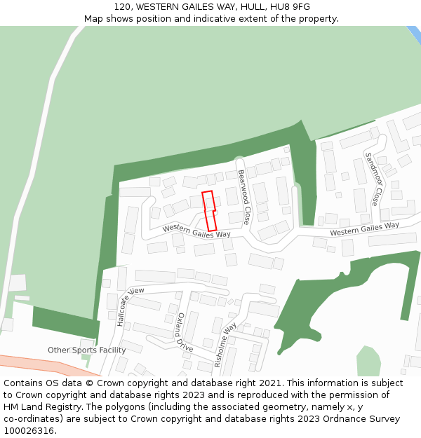 120, WESTERN GAILES WAY, HULL, HU8 9FG: Location map and indicative extent of plot