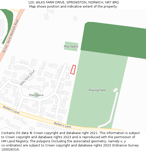 120, WILKS FARM DRIVE, SPROWSTON, NORWICH, NR7 8RQ: Location map and indicative extent of plot