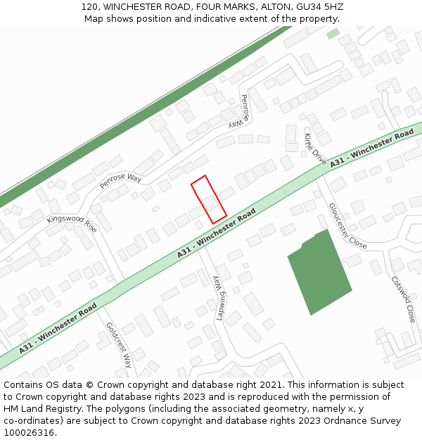 120, WINCHESTER ROAD, FOUR MARKS, ALTON, GU34 5HZ: Location map and indicative extent of plot