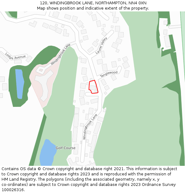120, WINDINGBROOK LANE, NORTHAMPTON, NN4 0XN: Location map and indicative extent of plot