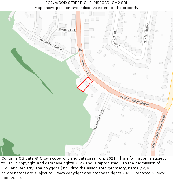 120, WOOD STREET, CHELMSFORD, CM2 8BL: Location map and indicative extent of plot