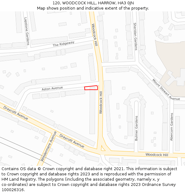 120, WOODCOCK HILL, HARROW, HA3 0JN: Location map and indicative extent of plot