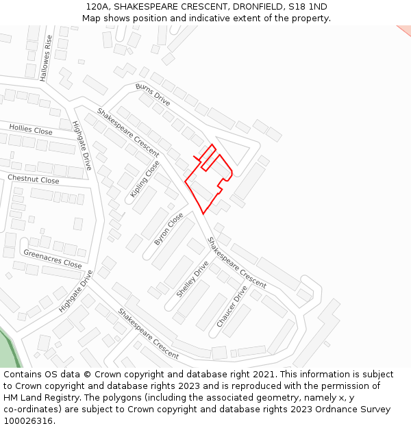 120A, SHAKESPEARE CRESCENT, DRONFIELD, S18 1ND: Location map and indicative extent of plot