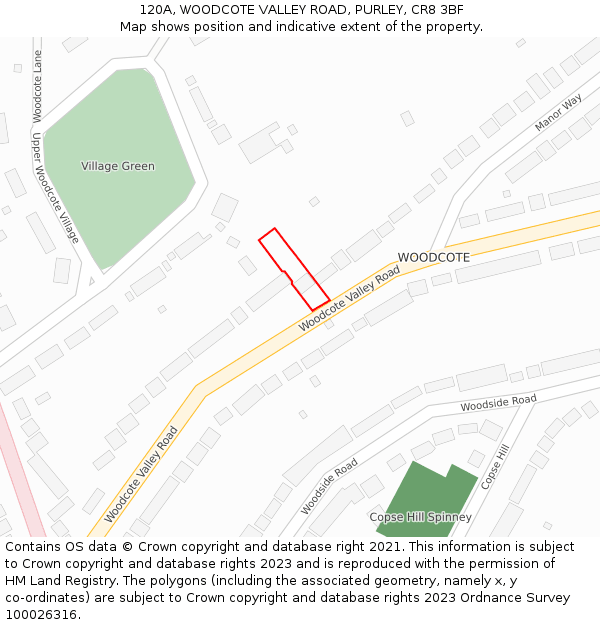 120A, WOODCOTE VALLEY ROAD, PURLEY, CR8 3BF: Location map and indicative extent of plot