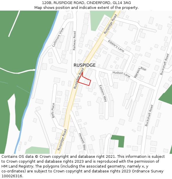 120B, RUSPIDGE ROAD, CINDERFORD, GL14 3AG: Location map and indicative extent of plot