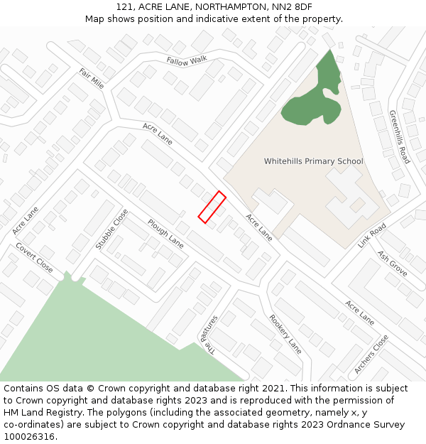 121, ACRE LANE, NORTHAMPTON, NN2 8DF: Location map and indicative extent of plot