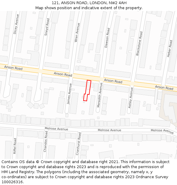 121, ANSON ROAD, LONDON, NW2 4AH: Location map and indicative extent of plot