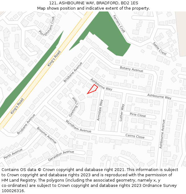 121, ASHBOURNE WAY, BRADFORD, BD2 1ES: Location map and indicative extent of plot