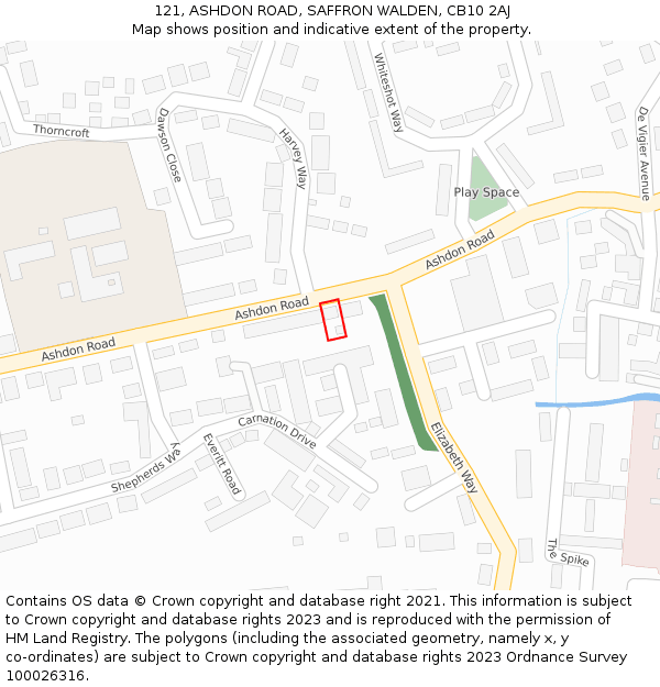 121, ASHDON ROAD, SAFFRON WALDEN, CB10 2AJ: Location map and indicative extent of plot