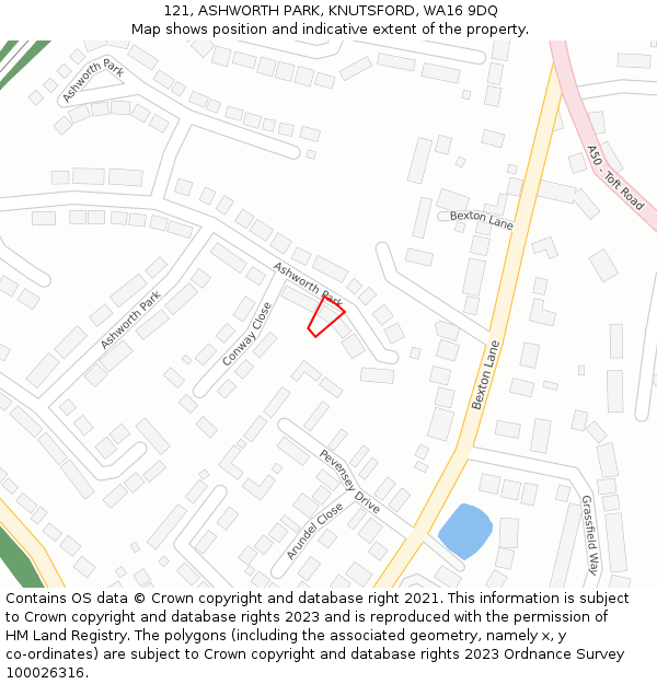 121, ASHWORTH PARK, KNUTSFORD, WA16 9DQ: Location map and indicative extent of plot