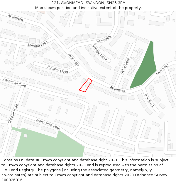 121, AVONMEAD, SWINDON, SN25 3PA: Location map and indicative extent of plot