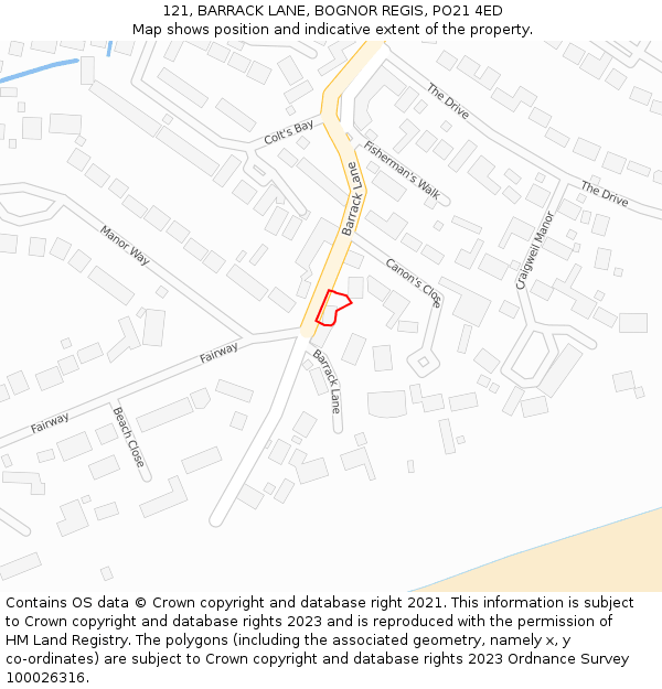 121, BARRACK LANE, BOGNOR REGIS, PO21 4ED: Location map and indicative extent of plot