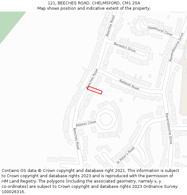 121, BEECHES ROAD, CHELMSFORD, CM1 2SA: Location map and indicative extent of plot