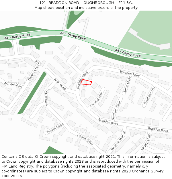 121, BRADDON ROAD, LOUGHBOROUGH, LE11 5YU: Location map and indicative extent of plot