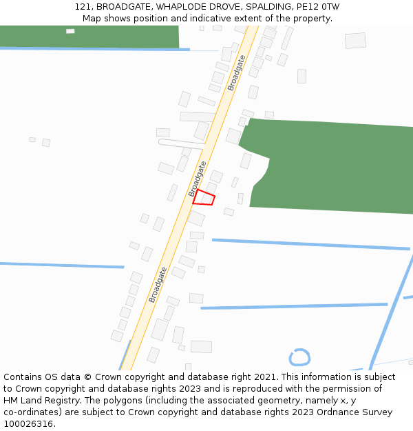 121, BROADGATE, WHAPLODE DROVE, SPALDING, PE12 0TW: Location map and indicative extent of plot