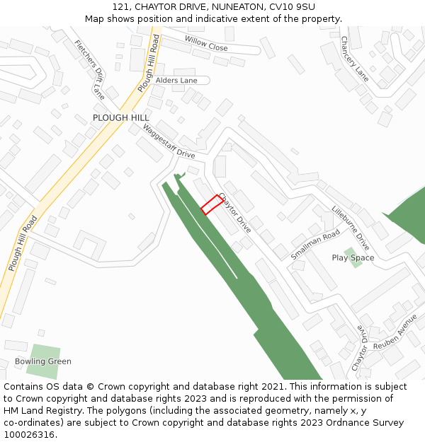 121, CHAYTOR DRIVE, NUNEATON, CV10 9SU: Location map and indicative extent of plot