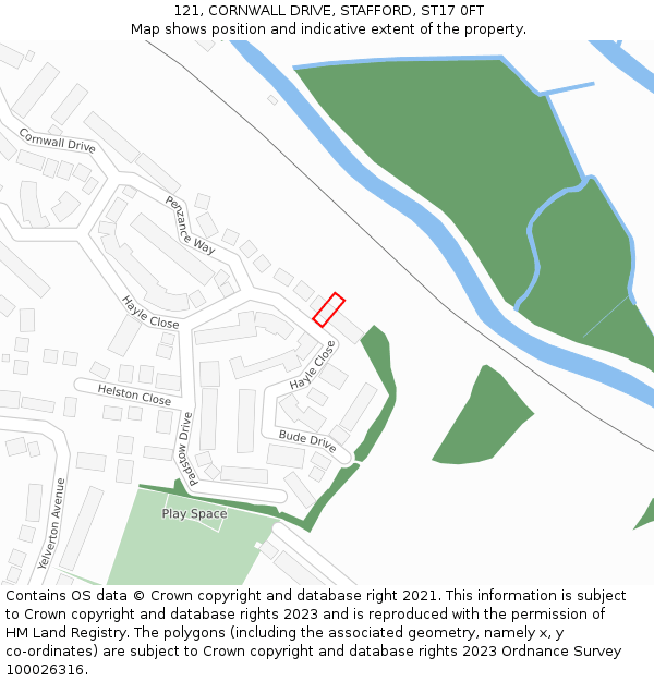 121, CORNWALL DRIVE, STAFFORD, ST17 0FT: Location map and indicative extent of plot