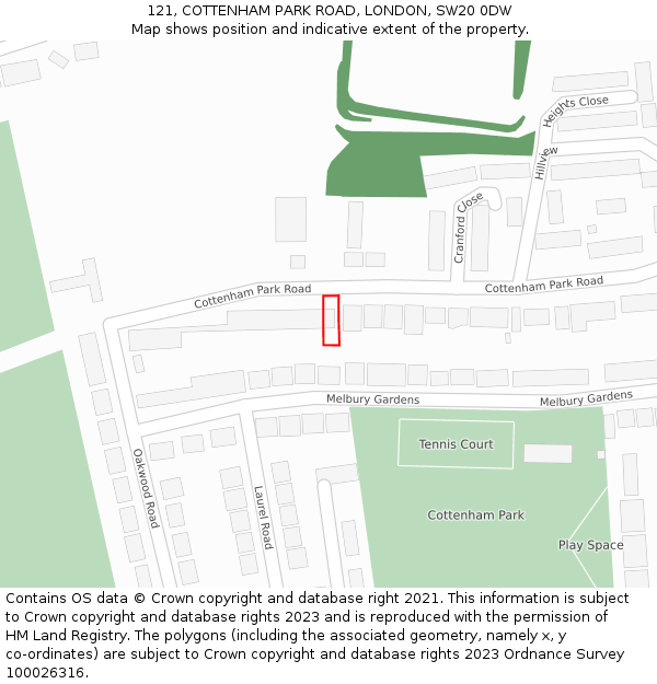 121, COTTENHAM PARK ROAD, LONDON, SW20 0DW: Location map and indicative extent of plot