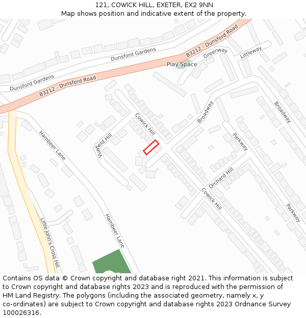 121, COWICK HILL, EXETER, EX2 9NN: Location map and indicative extent of plot