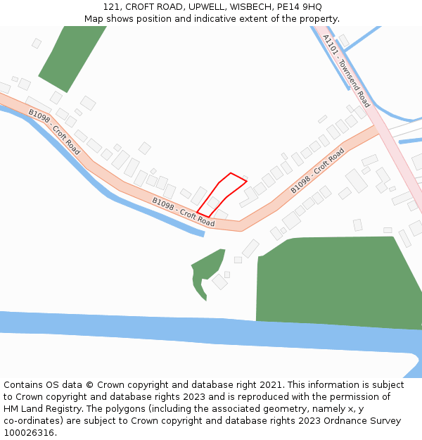 121, CROFT ROAD, UPWELL, WISBECH, PE14 9HQ: Location map and indicative extent of plot