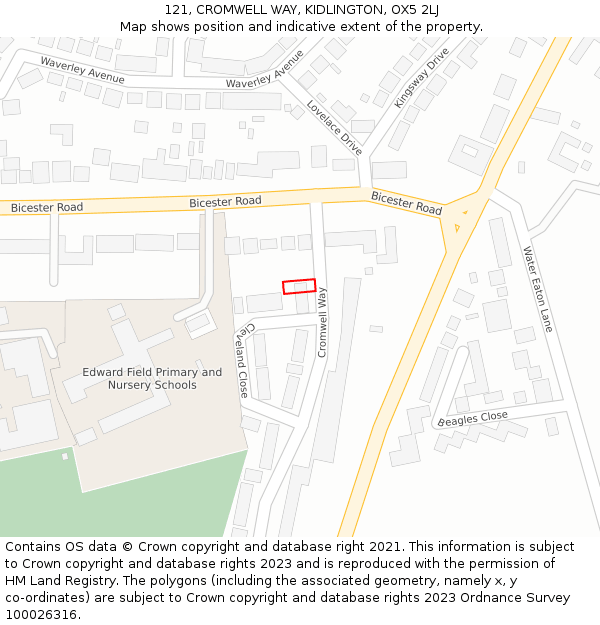 121, CROMWELL WAY, KIDLINGTON, OX5 2LJ: Location map and indicative extent of plot