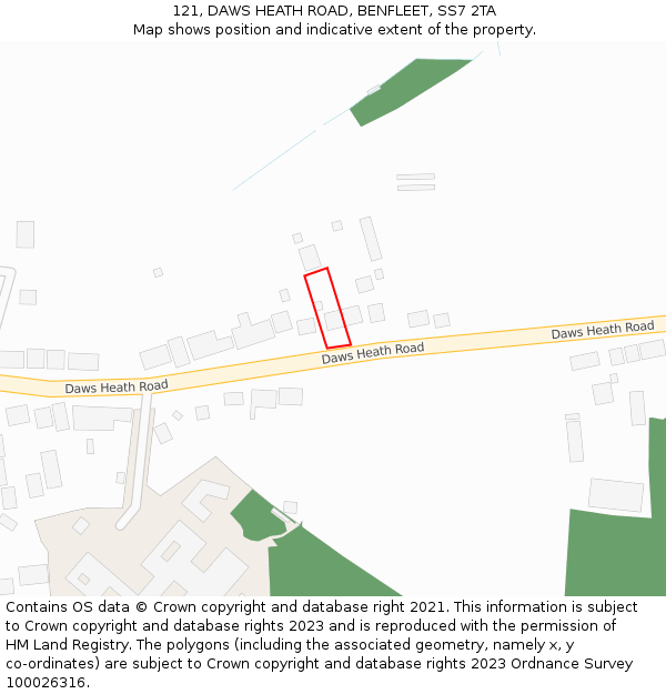 121, DAWS HEATH ROAD, BENFLEET, SS7 2TA: Location map and indicative extent of plot