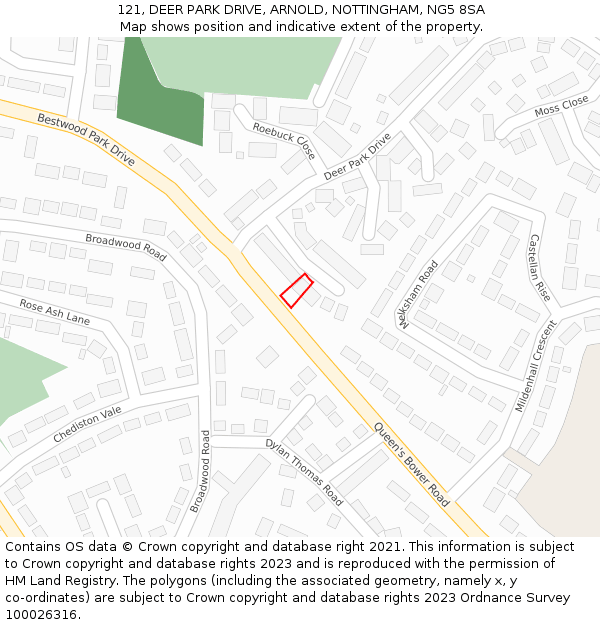 121, DEER PARK DRIVE, ARNOLD, NOTTINGHAM, NG5 8SA: Location map and indicative extent of plot
