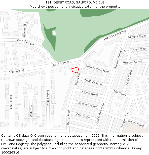 121, DERBY ROAD, SALFORD, M5 5LE: Location map and indicative extent of plot
