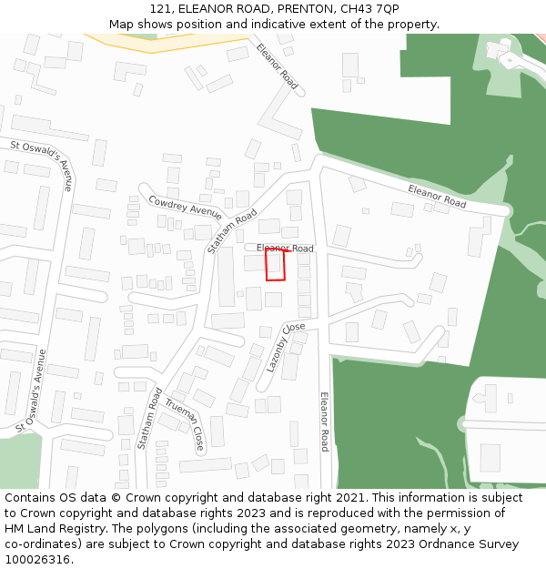 121, ELEANOR ROAD, PRENTON, CH43 7QP: Location map and indicative extent of plot