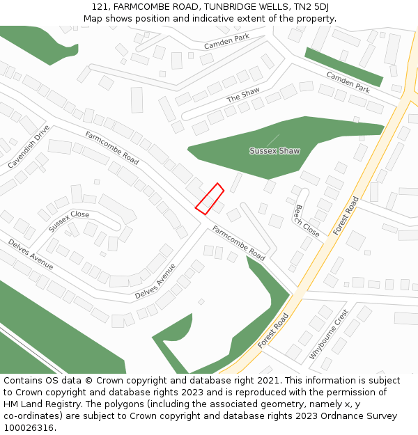 121, FARMCOMBE ROAD, TUNBRIDGE WELLS, TN2 5DJ: Location map and indicative extent of plot