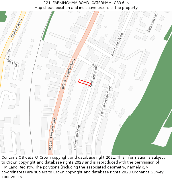 121, FARNINGHAM ROAD, CATERHAM, CR3 6LN: Location map and indicative extent of plot