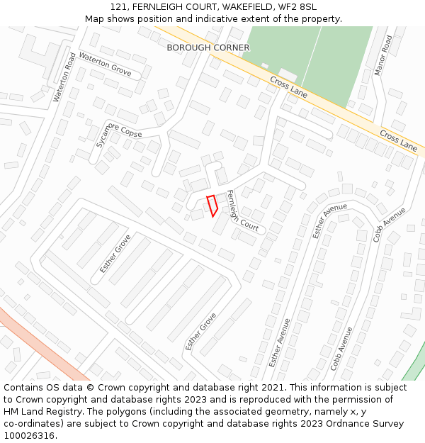 121, FERNLEIGH COURT, WAKEFIELD, WF2 8SL: Location map and indicative extent of plot