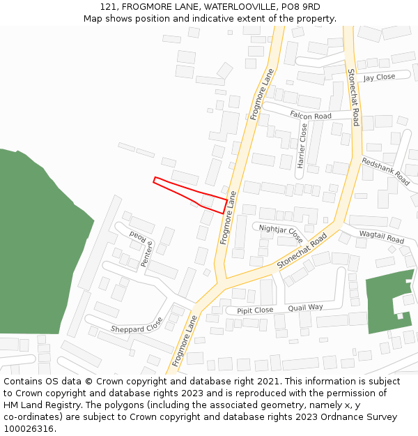 121, FROGMORE LANE, WATERLOOVILLE, PO8 9RD: Location map and indicative extent of plot