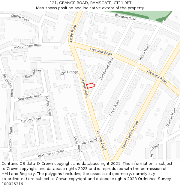 121, GRANGE ROAD, RAMSGATE, CT11 9PT: Location map and indicative extent of plot