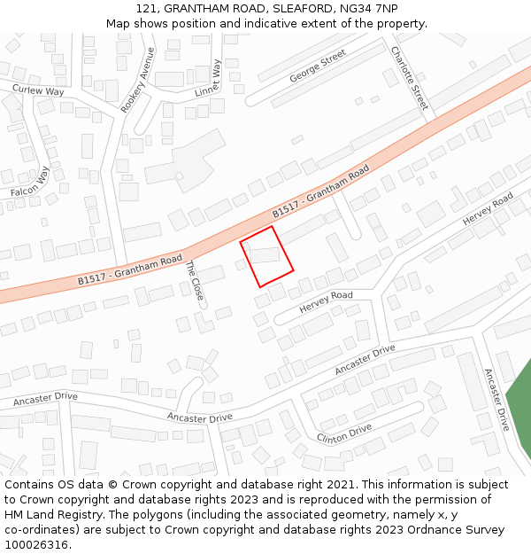 121, GRANTHAM ROAD, SLEAFORD, NG34 7NP: Location map and indicative extent of plot